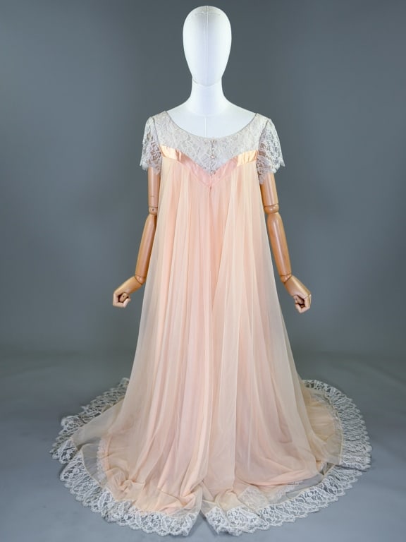 Vintage 1960s Claire Sandra Nylon Knit Lace Robe (1 of 8)