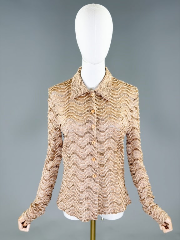 Vintage 1970s Naf Naf Knit Button Up Shirt (1 of 7)