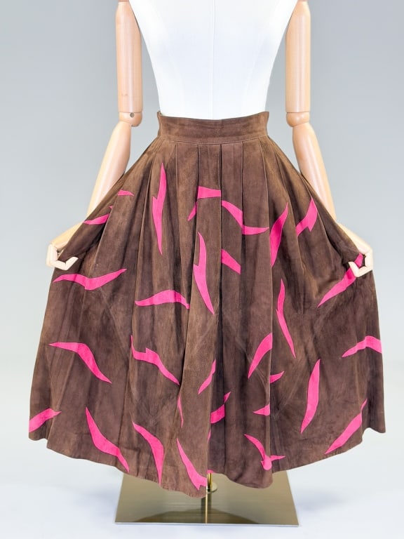 Vintage 1980s Louis Feraud Suede Applique Skirt (1 of 9)