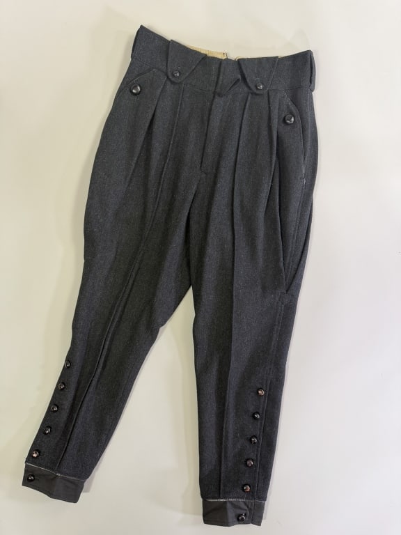 Vintage 1980s Matsuda Wool Trousers Pants: Vintage 1980s Matsuda Wool Trousers Pants having zip front closure, button details throughout, two back and two front pockets and buckle back detail, unlined throughout. Labeled Matsuda. Measuring 30 