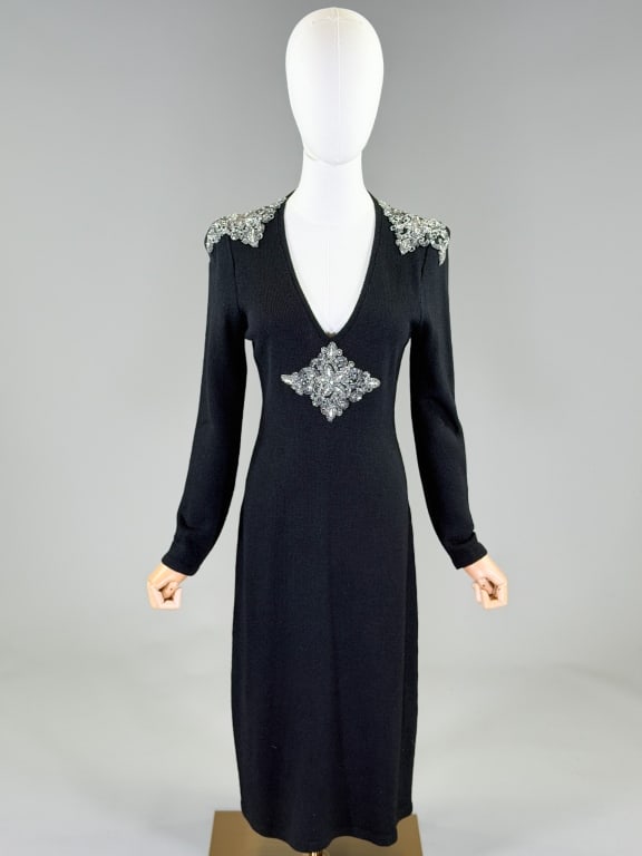 Vintage 1980s Adolfo Embellished Knit Dress (1 of 7)