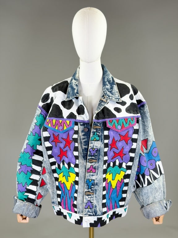 Vintage 1980s Acid Wash Hand Painted Denim Jacket (1 of 7)