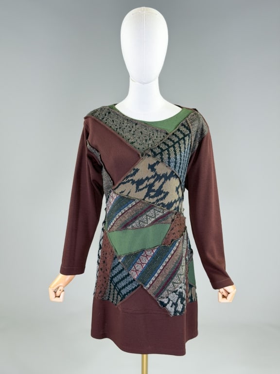 Vintage 1980s Koos Patchwork Knit Sweater Dress (1 of 8)
