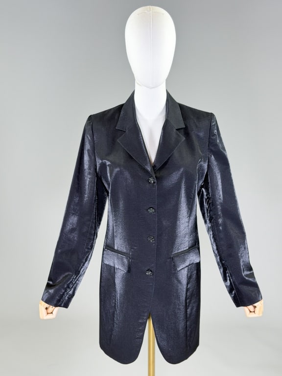 Vintage 1990s Renato Nucci Iridescent Wool Blazer: Vintage 1990s Renato Nucci Iridescent Wool Blazer having notched lapel collar, single breasted button front closure and two front pockets, fully lined throughout. Labeled Renato Nucci - marked size 42