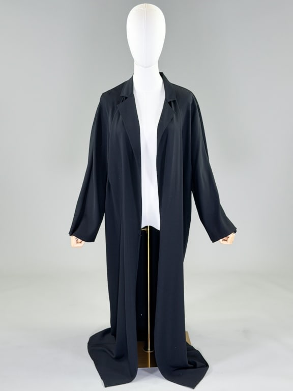 Vintage 1990s Krizia Wool Duster Coat Jacket: Vintage 1990s Krizia Wool Duster Coat Jacket having notched lapel collar and open front, unlined throughout. Labeled Krizia - marked size 38. Measuring free bust & waist, 53 inches long, 24 inch