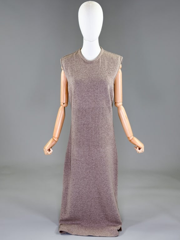 Vintage 1990s Ivan Grundahl Knit Wool Maxi Dress: Vintage 1990s Ivan Grundahl Knit Wool Maxi Dress having rounded neckline and sleeveless armholes, ribbed at waist with stretch throughout, no closures. Labeled Ivan Grundahl - marked size M. Measuring