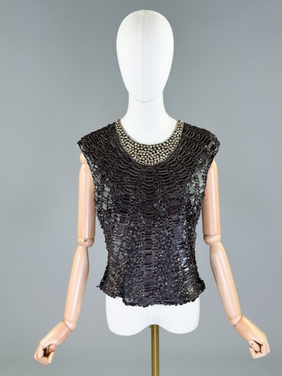 Vintage 2000s Naeem Khan Leather Embellished Shirt (1 of 8)