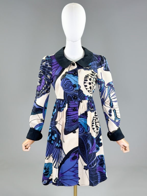 Vintage 2000s Betsey Johnson Butterfly Jacket: Vintage 2000s Betsey Johnson Butterfly Jacket having button front closure. Labeled Betsey Johnson - marked size 2. Measuring 34 inch bust, 30 inch waist, 36 inches long, 26 inch sleeve length.
