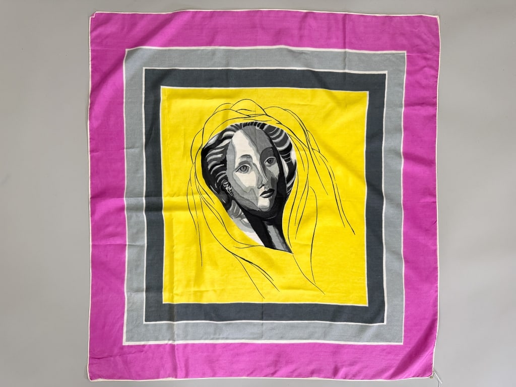 Vintage Silk Color Block Portrait Neck Head Scarf (1 of 7)