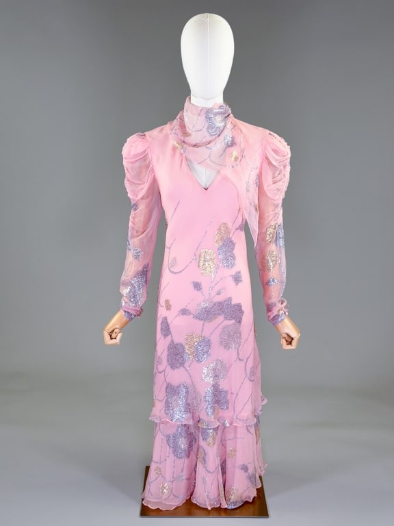 Vintage Judy Hornby Couture Silk Floral Gown Dress (1 of 10)