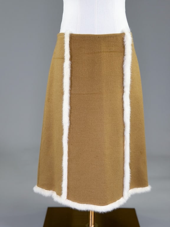 Michael Kors Camel Hair Mink Fur Trim Midi Skirt (1 of 6)