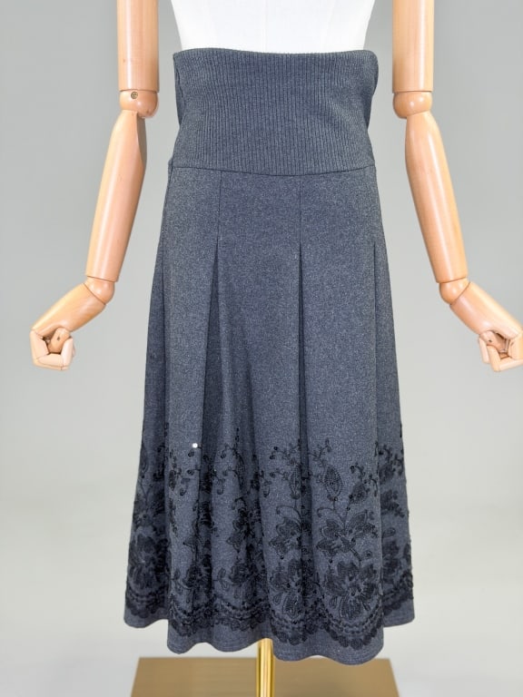 Paola Poggi Italy Gray Wool Embellished Skirt (1 of 7)