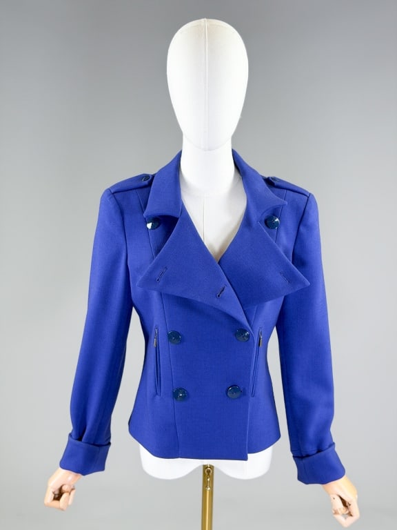 Vintage 2000s Krizia Blazer Jacket: Vintage 2000s Krizia Blazer Jacket having button front closure with two zippered pockets. Labeled Krizia Poi, marked size 42. Measuring 38 inch bust, 32 inch waist, 23 inches long, 25 inch sleeve leng