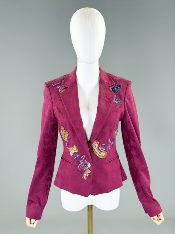 Vintage 2000s Versace Jeans Couture Blazer Jacket: Vintage 2000s Versace Jeans Couture Blazer Jacket having button front closure and two front pockets. Marked size 40. Measuring 36 inch bust, 30 inch waist, 21 inches long, 25 inch sleeve length. From 