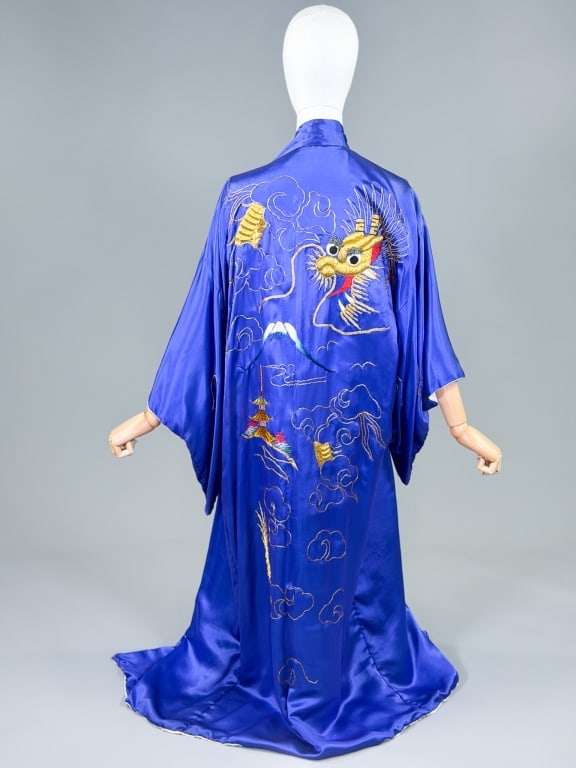 Vintage Satin Metal Embroidered Asian Kimono Robe (1 of 9)
