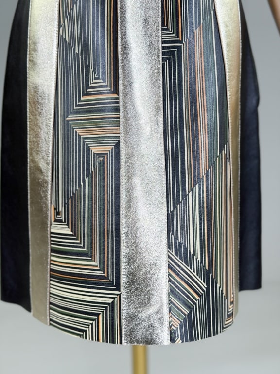 Longchamp Printed Leather Metallic Patchwork Skirt - 2