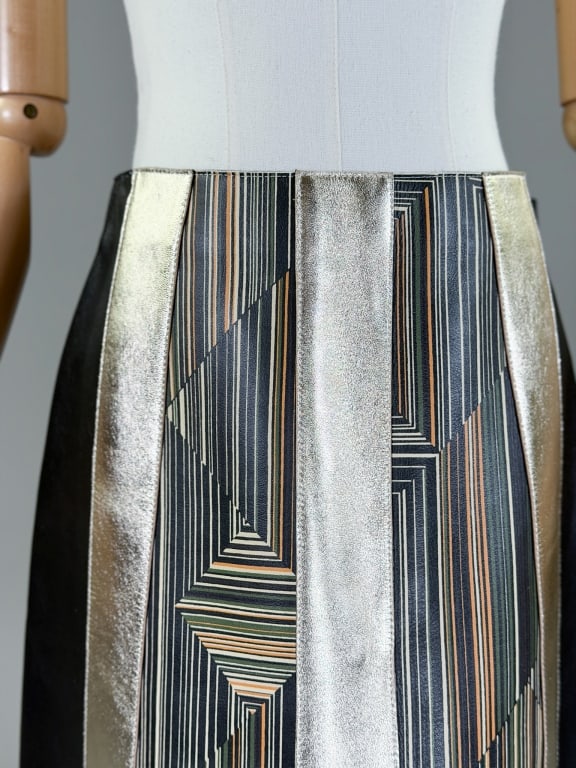 Longchamp Printed Leather Metallic Patchwork Skirt - 3