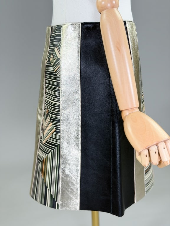 Longchamp Printed Leather Metallic Patchwork Skirt - 4