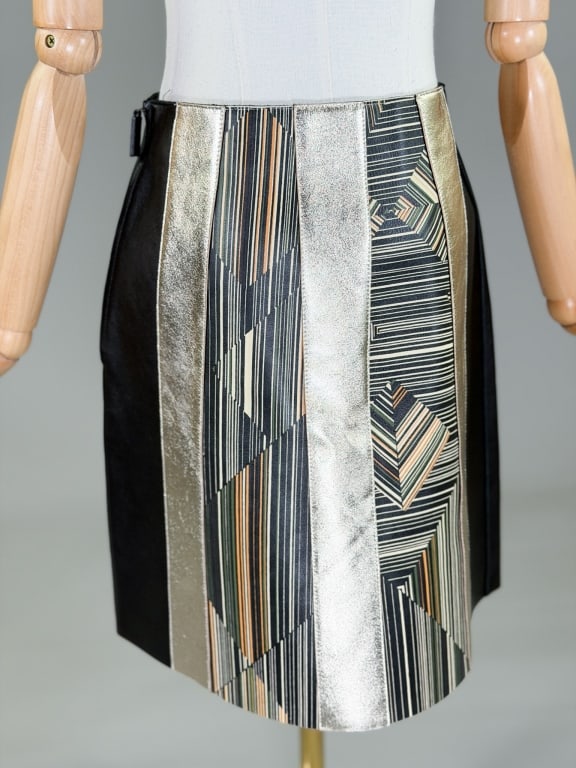 Longchamp Printed Leather Metallic Patchwork Skirt - 5