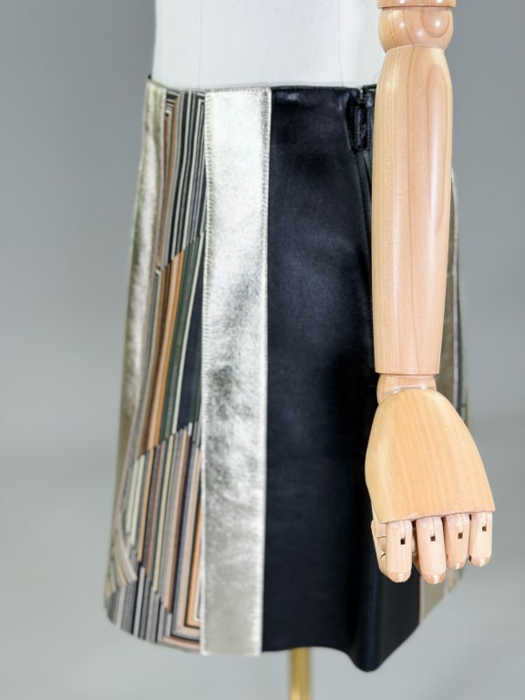 Longchamp Printed Leather Metallic Patchwork Skirt - 7