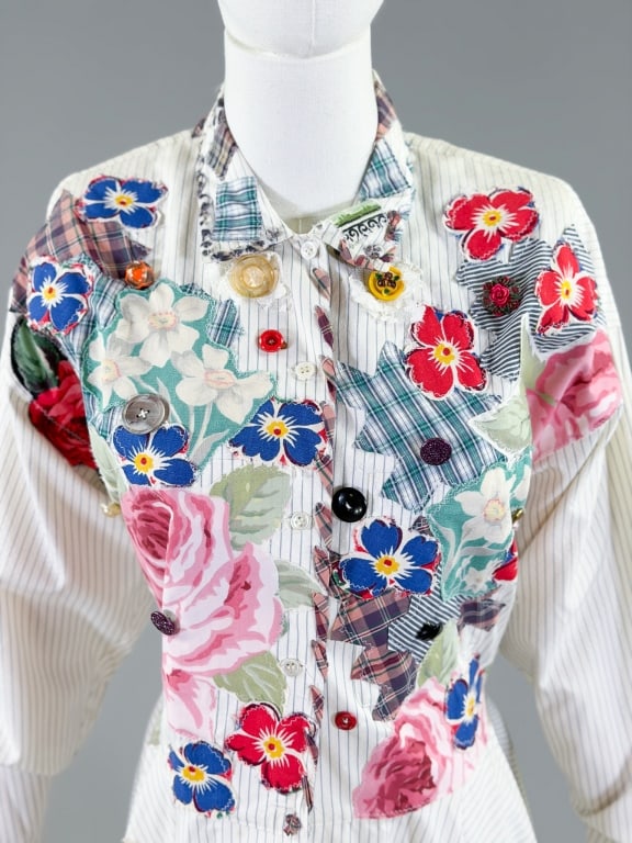 Flower Power Patchwork Reworked Button Up Top - 2