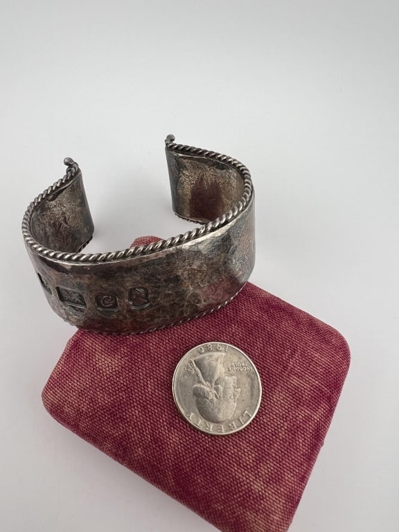 Impressive English Solid Sterling Cuff Bracelet - 2