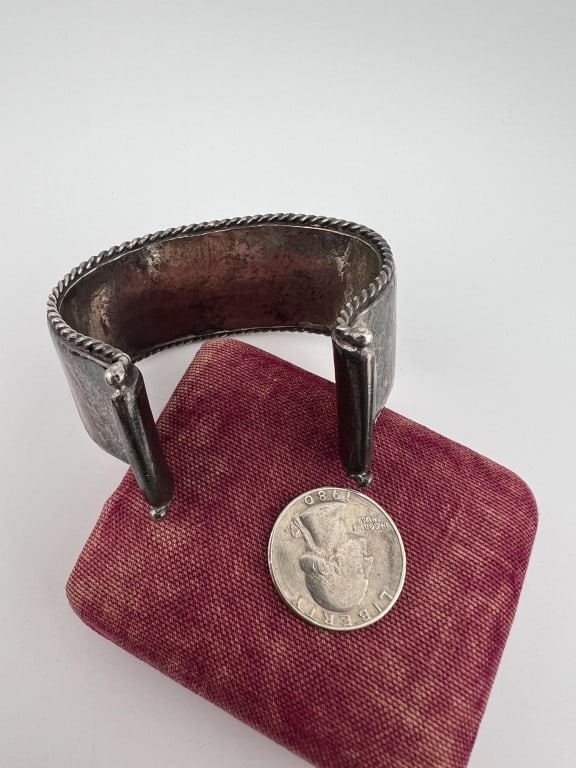 Impressive English Solid Sterling Cuff Bracelet - 4