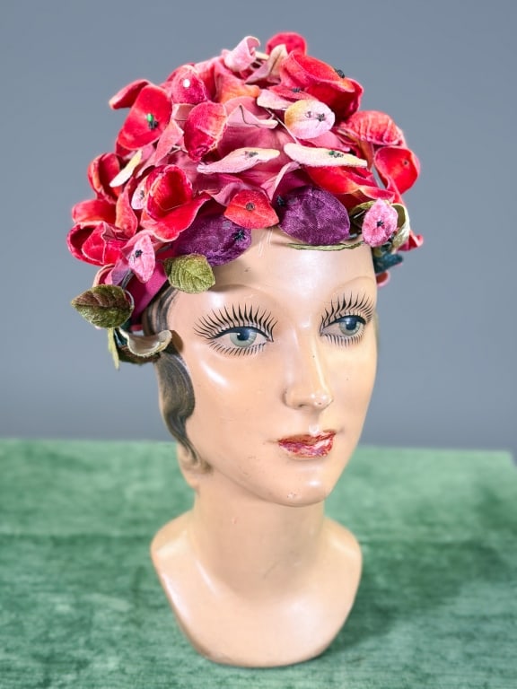 Vintage 1960s Schiaparelli Velvet Floral Hat (1 of 7)