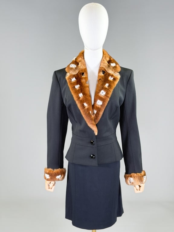 Vintage 2001 John Galliano Fur Trim Skirt Suit Set (1 of 8)