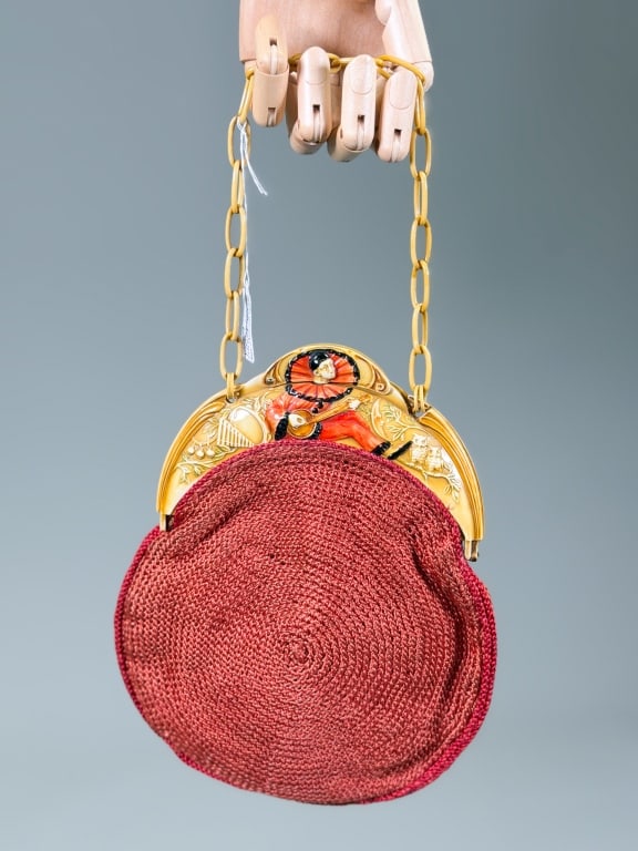 Antique 1920s Celluloid Pierrot Clown Crochet Bag (1 of 9)
