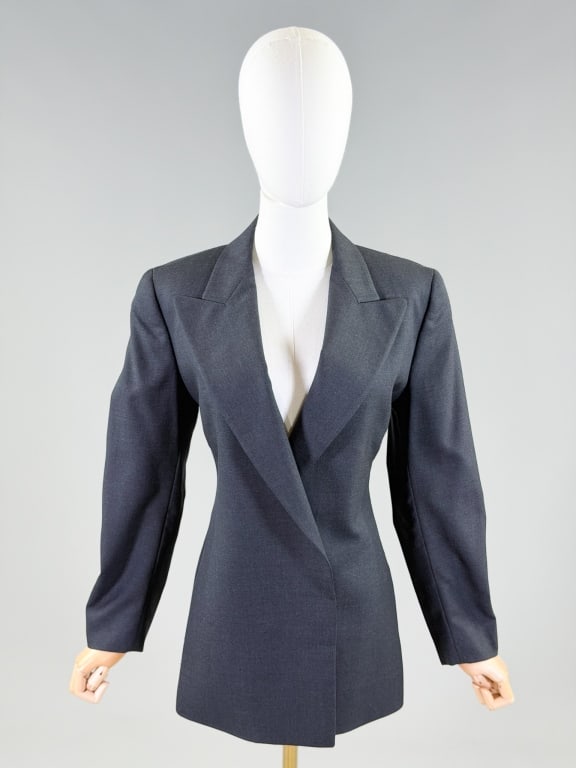 Vintage 1980s Gianni Versace Wool Blazer Jacket: Vintage 1980s Two Piece Jumpsuit Jacket Set having snap front closure. Measuring 36 inch bust, 32 inch waist, 29 inches long, 23 inch sleeve length. From the lifetime collection, fashion archive and b