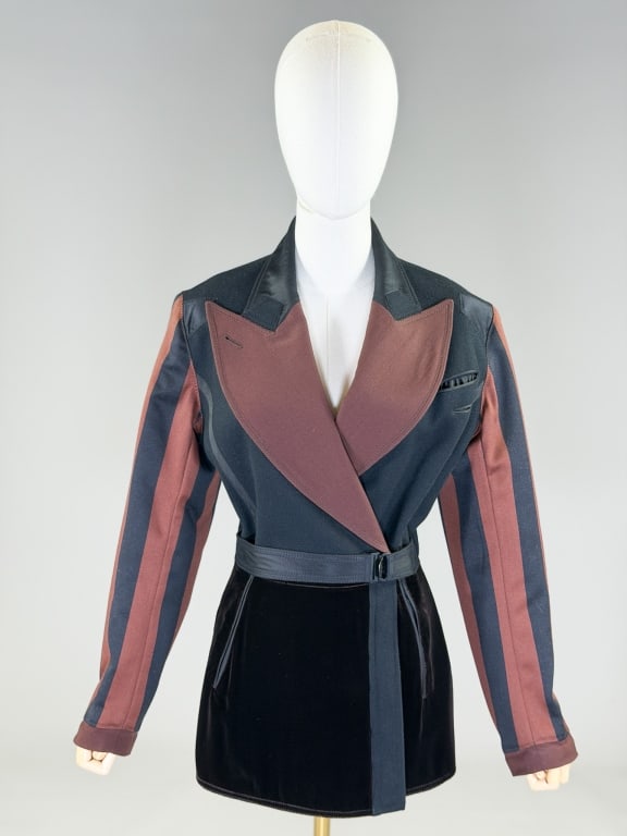 Vintage 1990s Jean Paul Gaultier Blazer Jacket: Vintage 1990s Jean Paul Gaultier Blazer Jacket having patchwork throughout. Marked size 42. Measuring 38 inch bust, 30 inch waist, 29 inches long, 25 inch sleeve length. From the lifetime collection, 