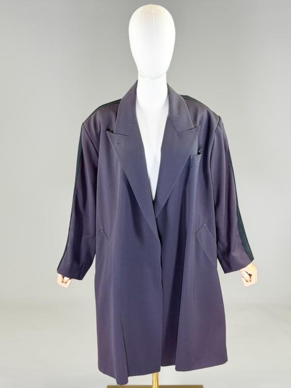 Vintage 1980s Jean Paul Gaultier Blazer Coat: Vintage 1980s Jean Paul Gaultier Blazer Coat having open front with two front pockets. Marked size 44. Measuring 40 inches long, 21 inch sleeve length. From the lifetime collection, fashion archive an