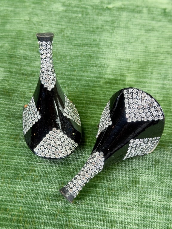 Antique 1920s Rhinestone Flapper Heels: Antique 1920s Rhinestone Flapper Heels having rhinestones throughout with general wear as shown. Measuring approximately 3.5 inches high. From the lifetime collection, fashion archive and business inv
