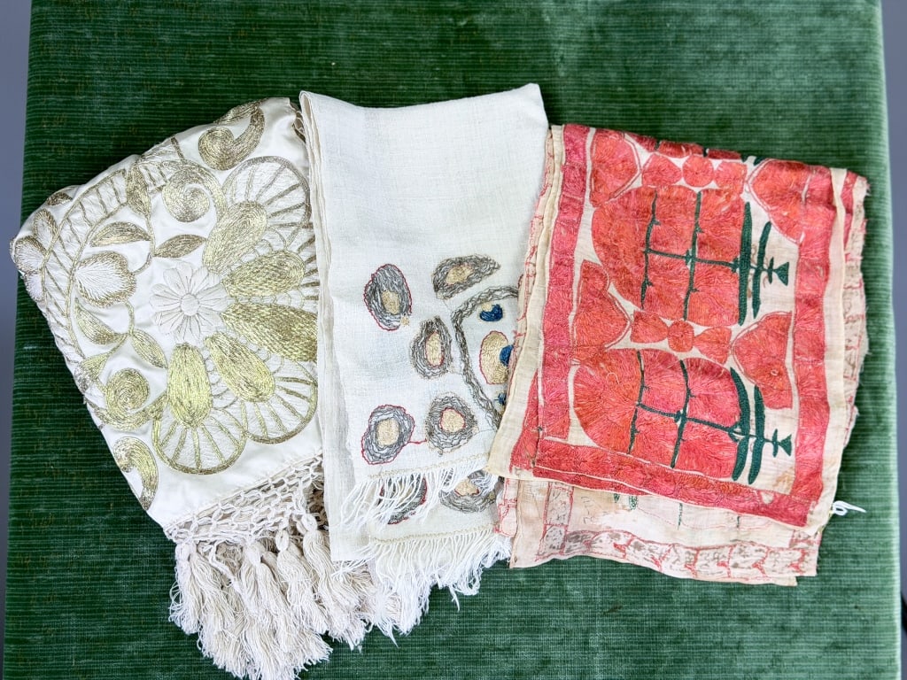 Group of Antique Silk Lame Embroidered Textiles (1 of 20)