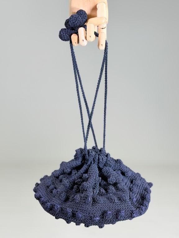 Vintage 1940s Crochet Drawstring Purse: Vintage 1940s Crochet Drawstring Purse. Measuring approximately 10 inches in diameter. From the lifetime collection, fashion archive and business inventory of collector and dealer Elaine Klausman whic