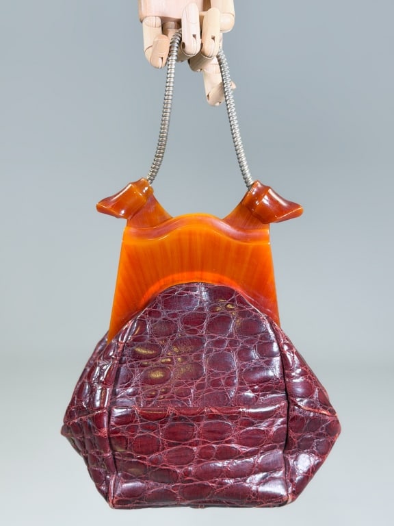 Vintage 1940s Lucite Crocodile Purse Bag (1 of 8)