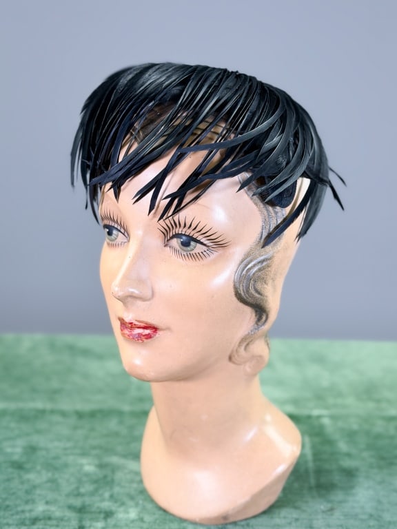 Vintage 1940s Goose Biot Feather Fascinator Hat: Vintage 1940s Goose Biot Feather Fascinator Hat. Measuring one size fits most. Labeled G. Fox & Co. From the lifetime collection, fashion archive and business inventory of collector and dealer Elaine 
