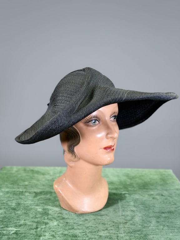 Vintage 1940s Therese Straw Sun Hat: Vintage 1940s Therese Straw Sun Hat. Interior circumference measuring approximately 22 inches. From the lifetime collection, fashion archive and business inventory of collector and dealer Elaine Klaus
