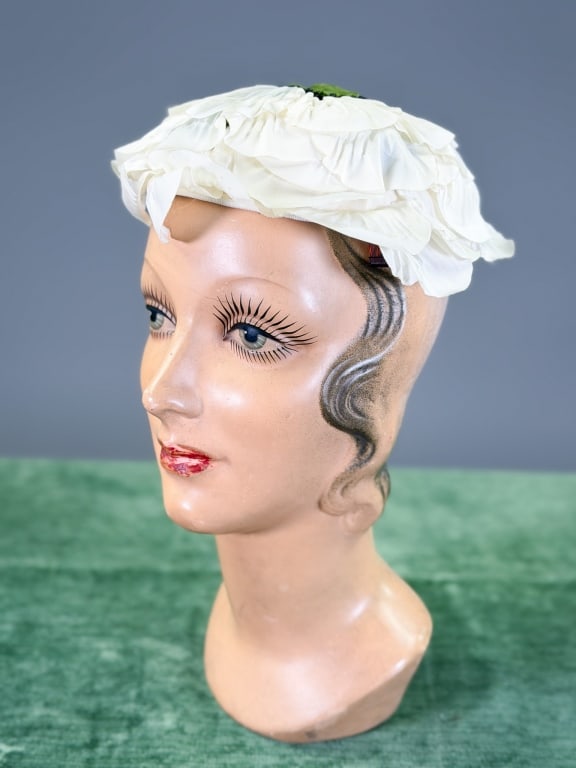 Vintage 1950s Floral Fascinator Hat: Vintage 1950s Floral Fascinator Hat. Interior circumference measuring approximately 20 inches. From the lifetime collection, fashion archive and business inventory of collector and dealer Elaine Klaus