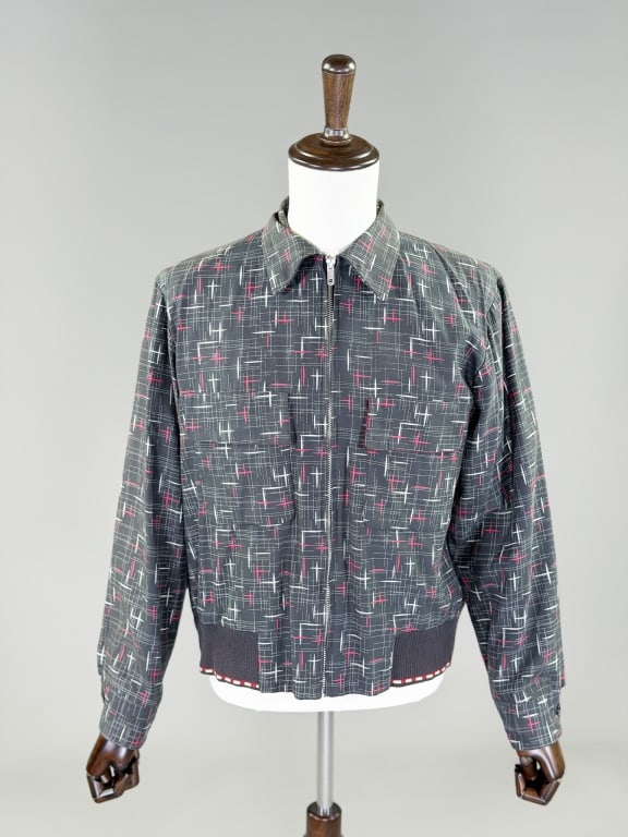 Dry Bones Japan 1950s Style Ricky Jacket: Dry Bones Japan 1950s Style Ricky Jacket having zip front closure and two front pockets. Marked size Large. Measuring 46 inch chest, 24 inches long, 24 inch sleeve length. From the lifetime collection