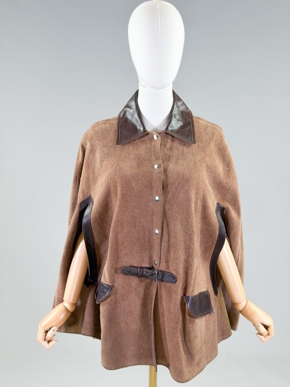 Vintage 1960s Suede Leather Cape Coat (1 of 7)