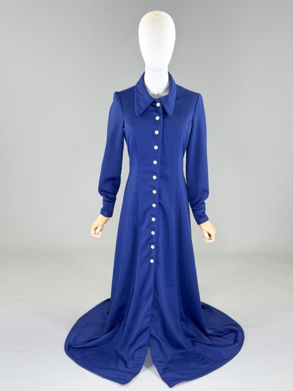 Vintage 1970s Knit Button Front Maxi Dress (1 of 8)