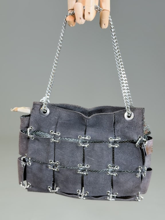 Vintage 1960s Emmanuelle Khanh Suede Mesh Bag (1 of 8)