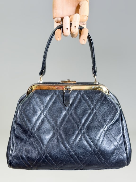 Vintage 1960s Leather Quilted Purse Bag (1 of 7)