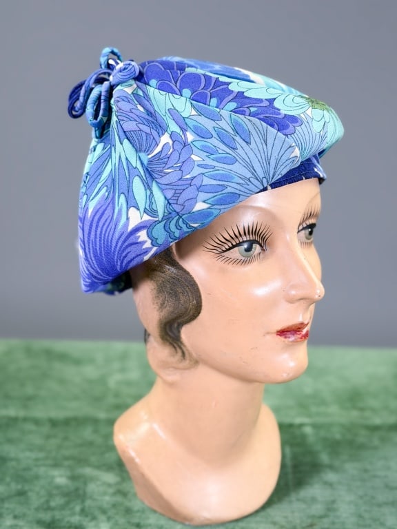 Vintage 1960s Floral Printed Cap Hat: Vintage 1960s Floral Printed Cap Hat. Labeled La Mendola. Interior circumference measuring approximately 22 inches. From the lifetime collection, fashion archive and business inventory of collector an