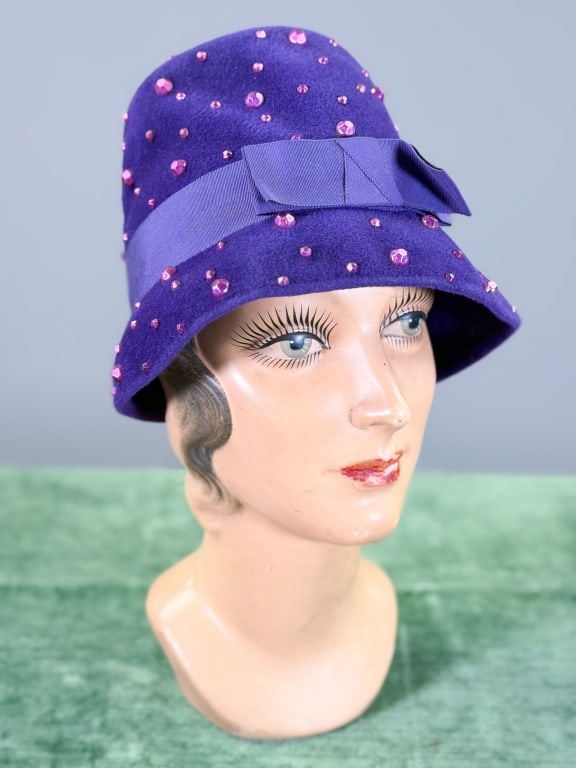 Vintage 1960s Felt Wool Studded Bucket Hat: Vintage 1960s Felt Wool Studded Bucket Hat. Labeled Gimbels. Interior circumference measuring approximately 20 inches. From the lifetime collection, fashion archive and business inventory of collector