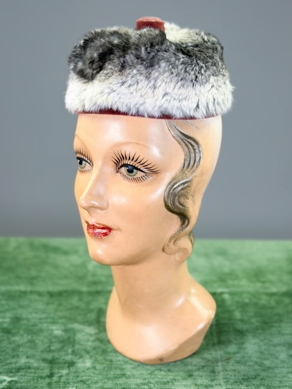 Vintage 1960s Chinchilla Fur Velvet Fascinator Hat: Vintage 1960s Chinchilla Fur Velvet Fascinator Hat. Interior circumference measuring approximately 19 inches. General wear as shown throughout. From the lifetime collection, fashion archive and busine