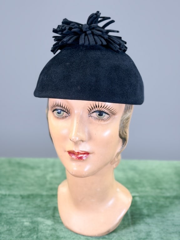 Vintage 1960s Felt Wool Fringe Cap Hat: Vintage 1960s Felt Wool Fringe Cap Hat. Labeled Jennifer Hoertz. Interior circumference measuring approximately 23 inches. From the lifetime collection, fashion archive and business inventory of colle