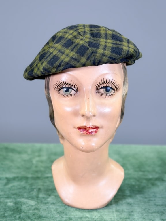 Vintage 1960s Plaid Beret Cap Hat: Vintage 1960s Plaid Beret Cap Hat. Labeled Neodaim Paris. Interior circumference measuring approximately 22 inches. From the lifetime collection, fashion archive and business inventory of collector an